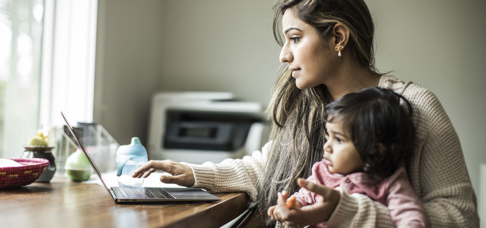 Young mom and daughter