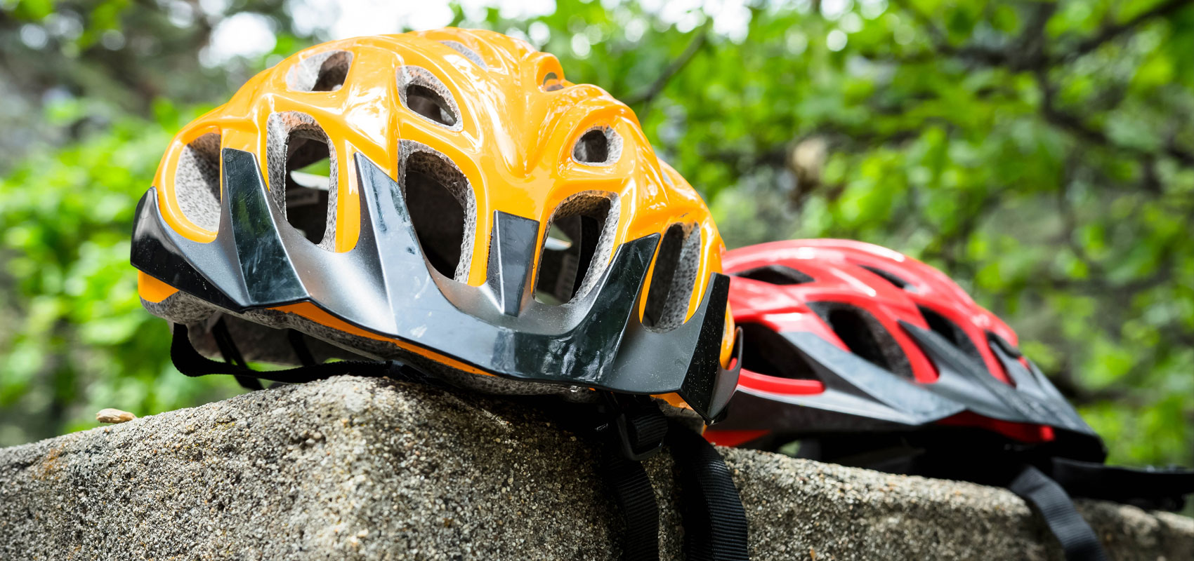 Two bike helmets