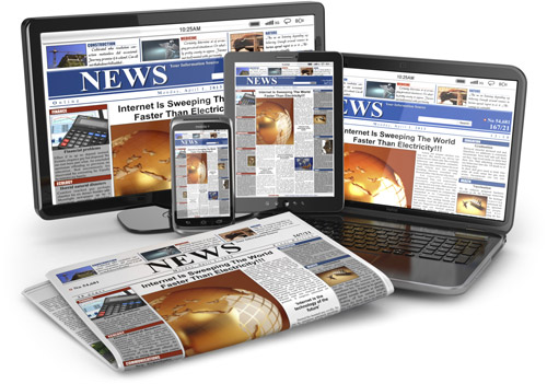 News image in computer, laptop, pad, and printed newspaper